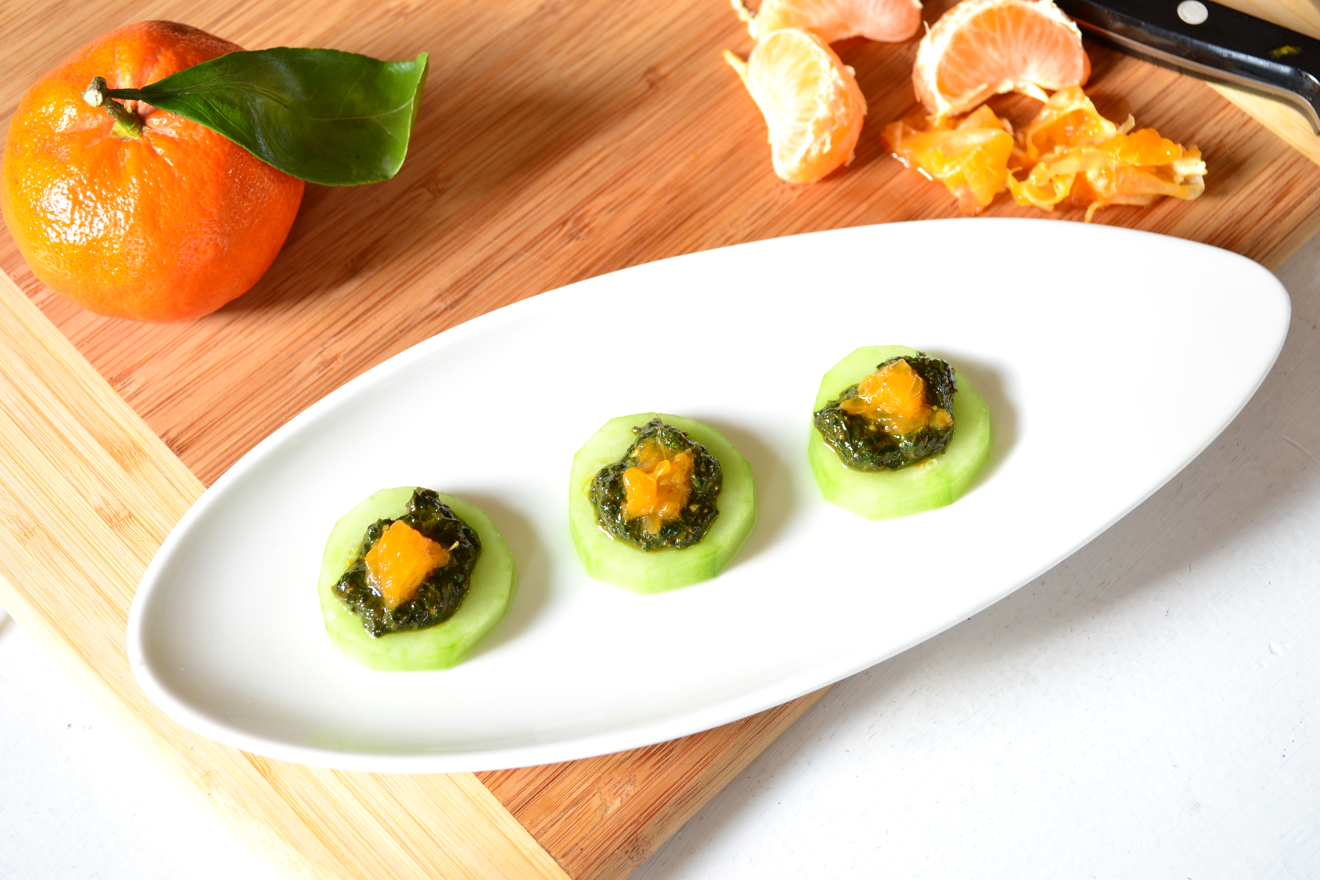 cucumber, pesto & mandarin: a marriage made in green with a touch of orange