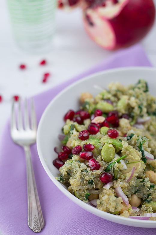 quinoa pomegranate salad on green